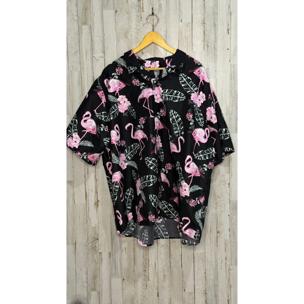 Men's 4XL Flamingo Love Hawaiian‎ Shirt Black Short Sleeve - Picture 1 of 4